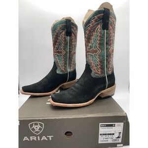Ariat® Men's Futurity Showman Black Roughout & Roaring Turquoise Western 8.5 D